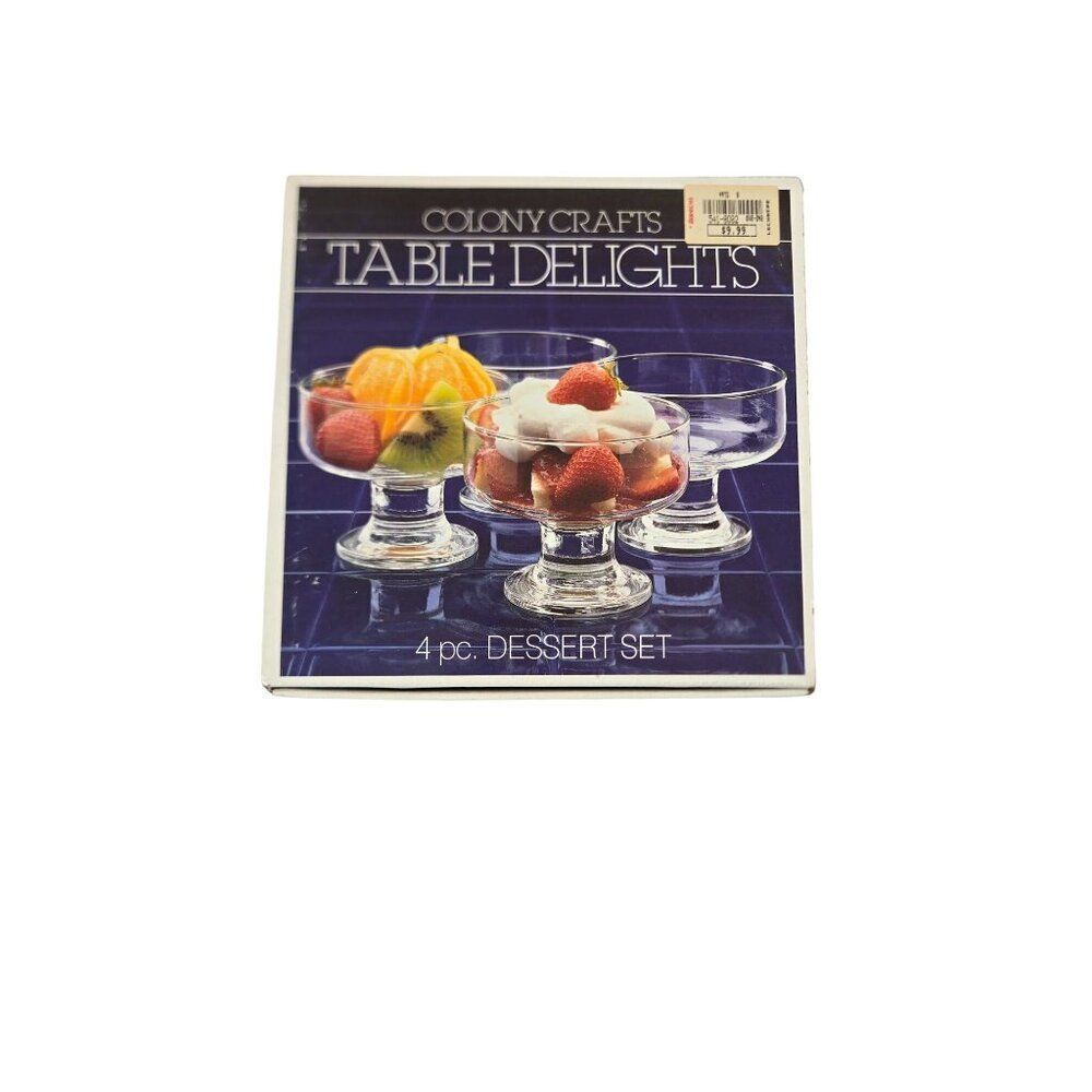 Vintage Colony Crafts Table Delights Glass Footed Dessert Cups Set 4 NEW
